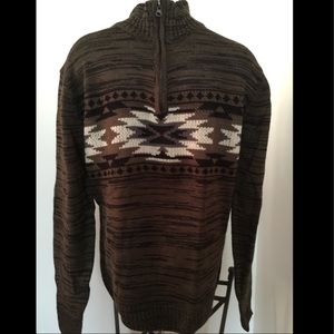 Carbon Charcoal Aztec Zip Mock Neck Sweater